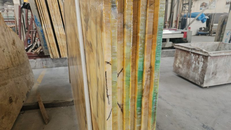 The block — Giallo Siena marble in processing