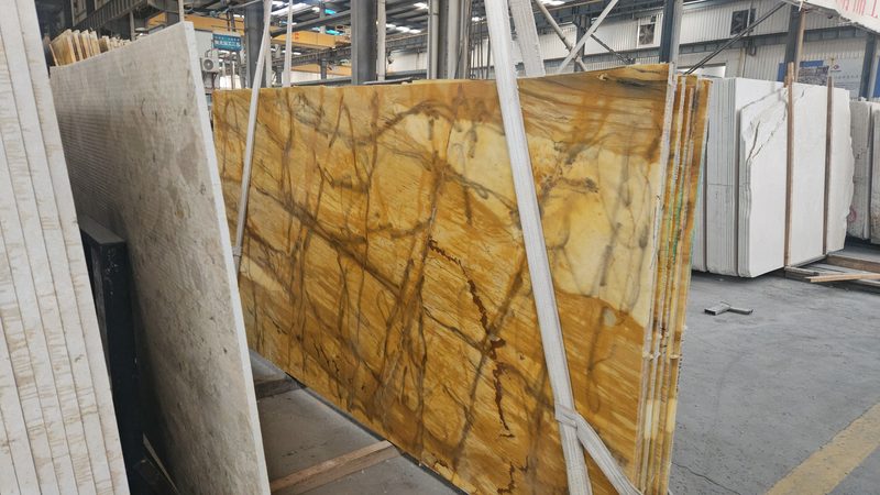 The block — Giallo Siena marble in processing