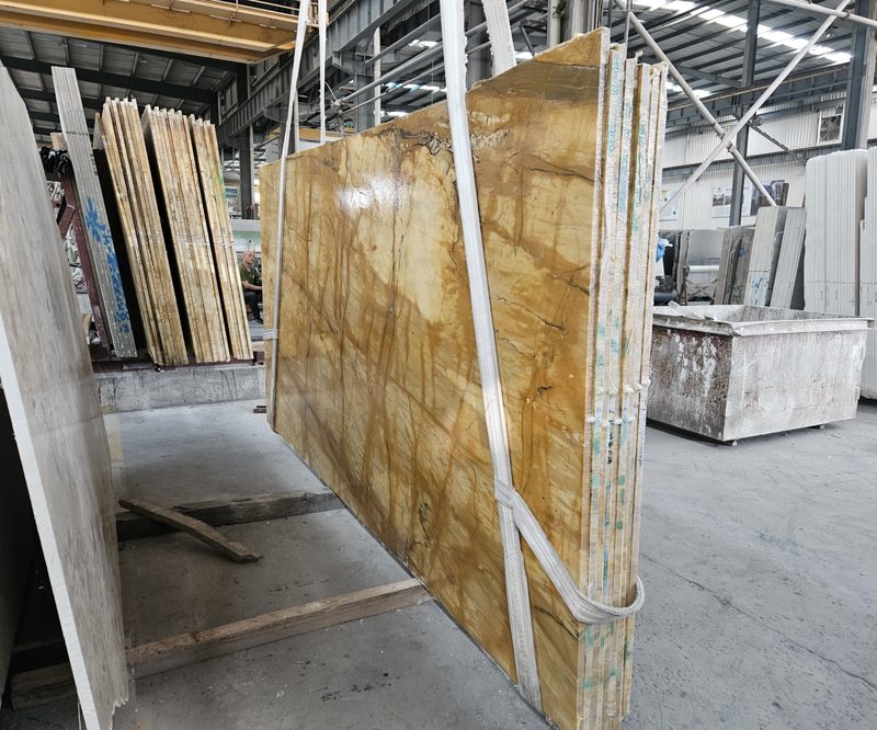 Packing for shipment — Giallo Siena marble in processing