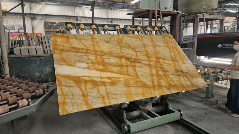 Locating the figure — Giallo Siena marble in processing