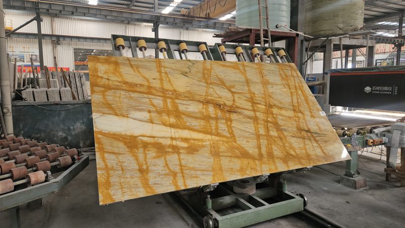 Locating the figure — Giallo Siena marble in processing