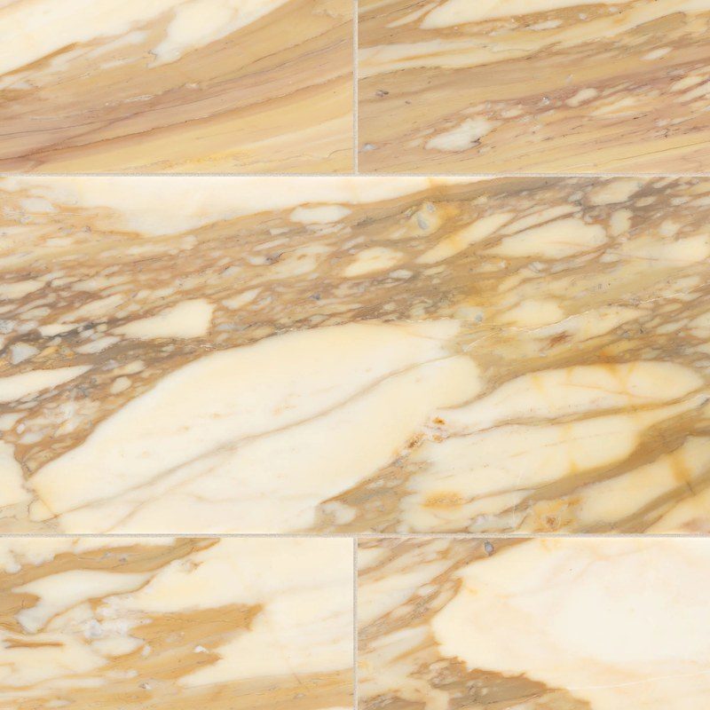 Several slabs of the stone laid side by side, showing how the yellow-brown network moves from one piece to the next and how no two of them carry the same figure.